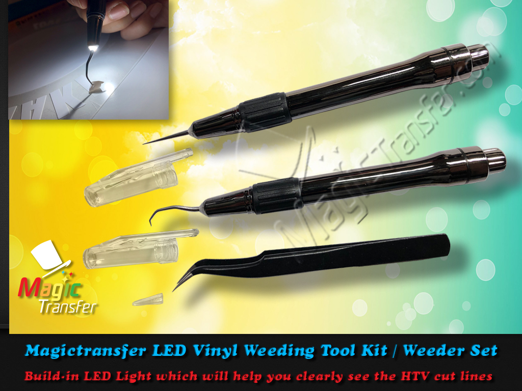 Magictransfer Vinyl Weeding Tool Kit / Stainless Steel LED weeder pen and  Tweezers Pick