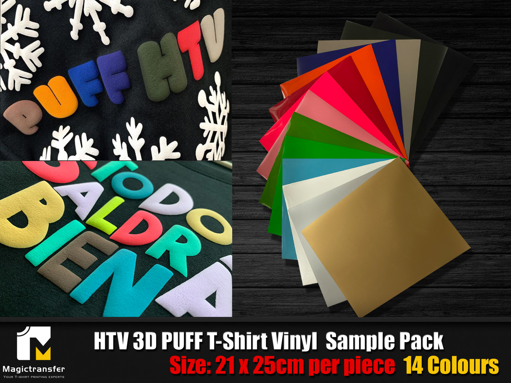TransWonder Puff Vinyl Heat Transfer - 3D Puff Vinyl Bundle Assorted Colors Puff Heat Transfer Vinyl HTV 8 Sheets for Heat Press T Shirt Compatible