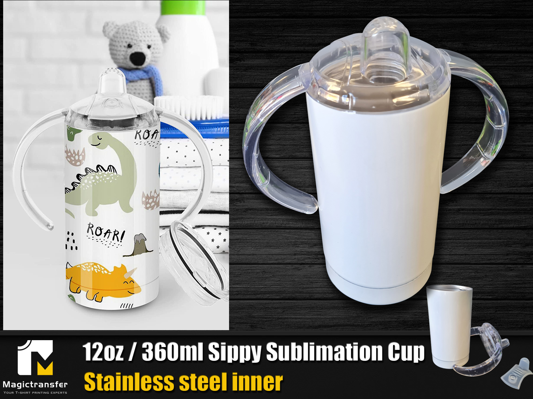 Sublimation straight 12 oz sippy cup dual lid – We Sub'N