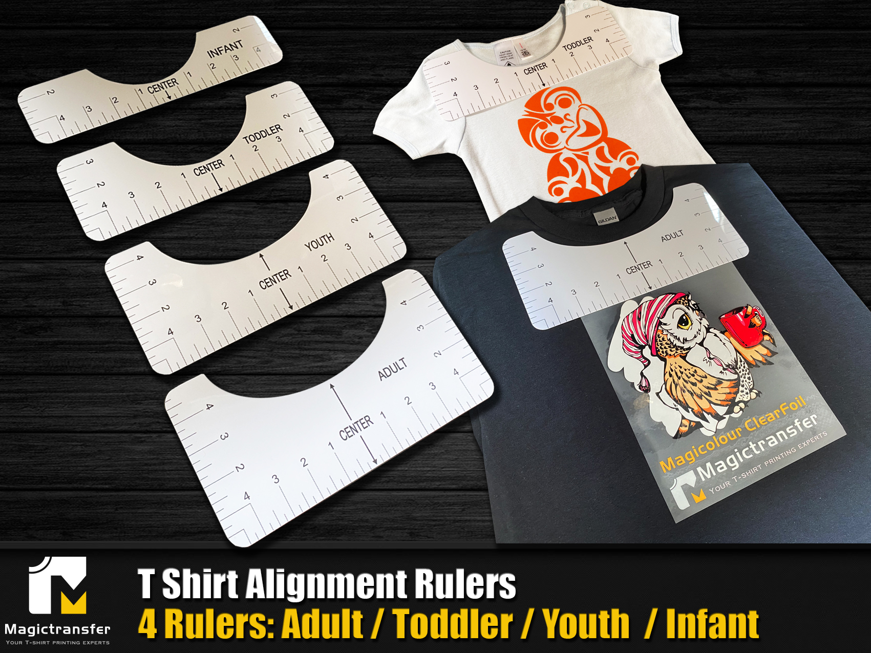 4pc Tshirt Ruler - Tshirt Ruler Guide for Vinyl Alignment - Tshirt Alignment  Tool - Tshirt Ruler Guide for Heat Press to Center Your Designs for Infant,  Toddler, Youth, and Adult Sizing