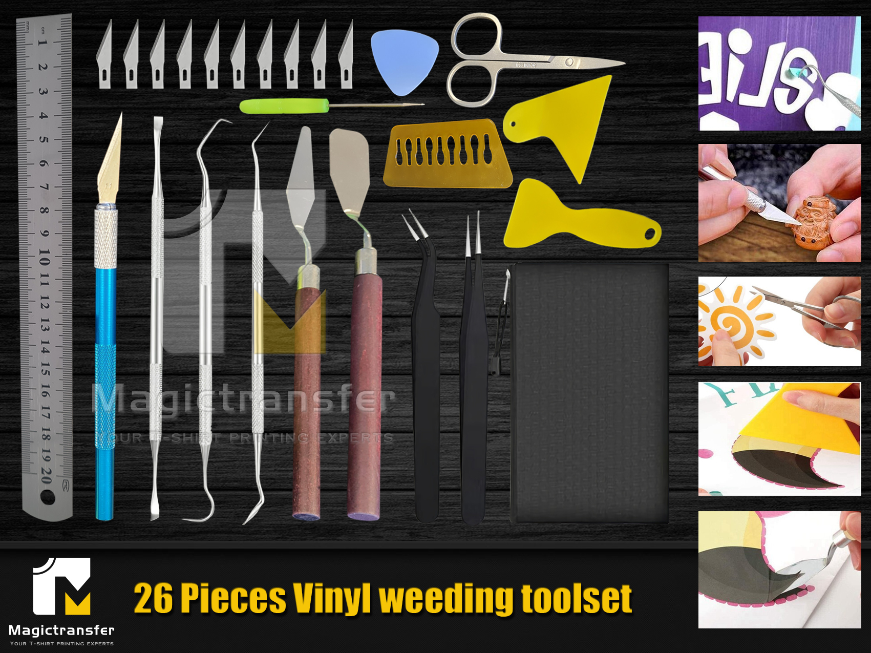 5-Piece Set Craft Vinyl Weeding Tools Set Spatula/Scissors with  Cap/Piercing Tool/Weeder/Tweezers/Scraper Basic Weeding Tool Kit Perfect  for Vinyl, Paper, Iron-on Projects, and More.