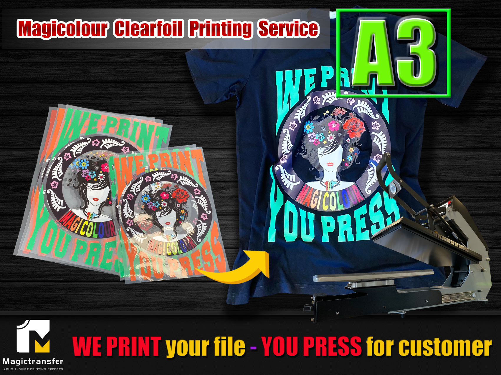A3 SIZE -Magicolour Clear foil Printing Service- WE PRINT your file YOU PRESS for customer - Transfer